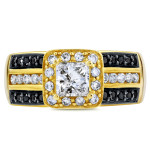 Yaffie ™ Bespoke Princess Cut Halo Ring: 1ct TDW Black and White Diamonds in Wide Gold Band.