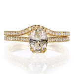 Certified Oval-cut Diamond Bridal Set Ring - Yaffie Gold with 1 carat TDW