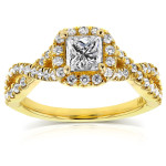 Yaffie Gold Princess Diamond Ring with Crossover Halo - a Stunning 1ct TDW Choice