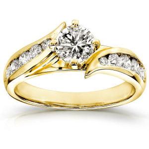 Yaffie Gold Bypass Ring with 1ct TDW Round Diamond for Engagement