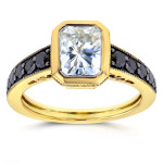 Bezel-Set Radiant Moissanite & Black Diamond Ring with 2.25ct TGW - Yaffie ™ Custom Design