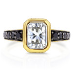 Bezel-Set Radiant Moissanite & Black Diamond Ring with 2.25ct TGW - Yaffie ™ Custom Design