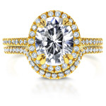 Shining Yaffie Gold Bridal Set with Sparkling 2.6ct Moissanite and Diamond Halo Oval Rings