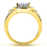 Yaffie Gold 2ct Round Moissanite and Diamond Bridal Ring Set with a Halo - elegant and stunning in 2 pieces.