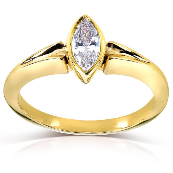 AGA-certified Marquise Diamond Solitaire Ring with Yaffie Gold, 3/4ct TDW
