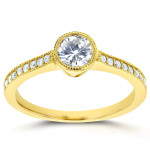 Sparkling Love: Yaffie Gold Bezel Diamond Engagement Ring with 3/4ct Total Diamond Weight