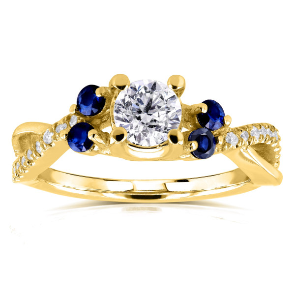 Gold and Sapphire Ring with 4/5ct Total Diamond Weight (TCW)