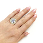 Sparkling Yaffie Gold Moissanite and Diamond Ring with Double Halo in Sizeable 5 7/8ct TGW