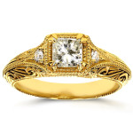 Vintage Filigree Engagement Ring with 0.625ct Diamond by Yaffie Gold