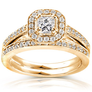 Yaffie Majestic Princess Cut Diamond Bridal Set in Gold with Stunning Halo Design (5/8ct TDW)