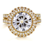 Stunning Yaffie Gold Bridal Set with 6 1/3ct TGW Forever One G-H-I Moissanite and Diamond in Double Halo Design