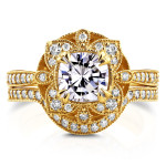 Antique Floral 2-Piece with Yaffie Gold Cushion Moissanite and 1/2ct TDW Diamond