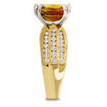 Gold Cushion with Vibrant Orange Citrine and Dazzling Diamond Rows