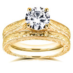 Yaffie Timeless Radiance 1 1/2ct TGW Moissanite & Diamond Bridal Rings with Antique Cathedral Design