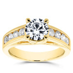 Forever One Moissanite and Diamond Channel Band Engagement Ring by Yaffie Gold, 1/2ct Total Diamond Weight
