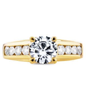 Forever One Moissanite and Diamond Channel Band Engagement Ring by Yaffie Gold, 1/2ct Total Diamond Weight