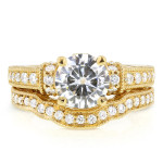 Antique Bridal Ring Set with Yaffie Gold Moissanite and 3/5ct TDW Diamonds