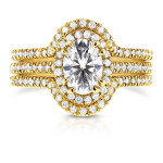 Gold Oval Diamond Halo Bridal Rings Set with 1.6ct TDW