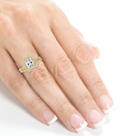 Radiant Gold Moissanite Ring with Dazzling Diamond Halo