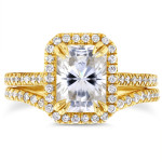 Radiant Yaffie Gold Bridal Set with Moissanite and Diamond Halo