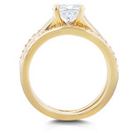 Gold Round Cut Moissanite Solemnity with 1/6ct TDW Diamond Bridal Band by Yaffie