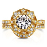 Antique 2-Piece Floral Bri with Yaffie Gold Round Moissanite and Sparkling 1/2ct TDW Diamonds