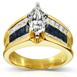 Sapphire & Diamond Yaffie Gold Ring with 1.75ct Total Weight