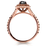 Custom-Made Yaffie™ Ring: Double Halo Beauty with 1 1/2ct TDW Round Black and Champagne Diamonds in Rose Gold