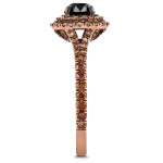 Yaffie ™ Custom Double Halo Ring - Black & Champagne Round Diamonds, 1 1/2ct TDW, in Rose Gold