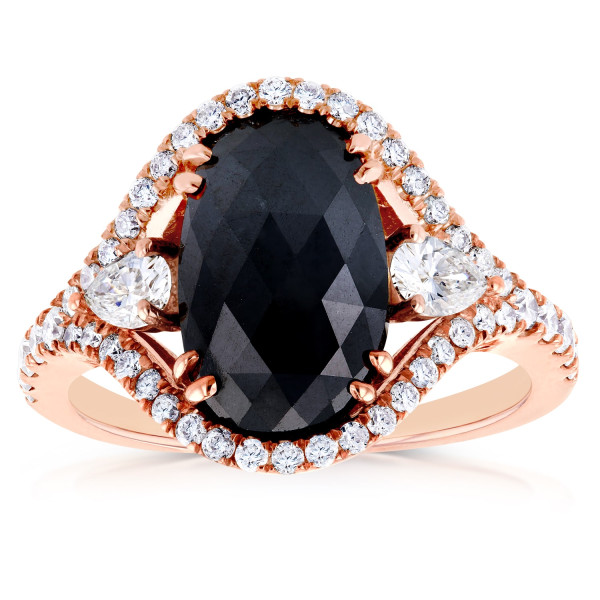 Yaffie ™ Crafts Stunning Vintage Oval Ring with 3.875ct TDW Black and White Diamonds in Rose Gold