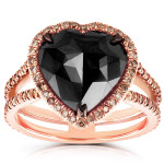 Custom-made Black and Brown Diamond Heart Halo Double Shank Ring with 5ct TDW in Rose Gold - by Yaffie™. Available in your chosen size.