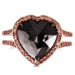 Custom Yaffie™ Heart Halo Ring with Brown and Black Diamonds - 5ct TDW, Rose Gold Finish, Available in Various Sizes