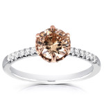 Gold Ring with 1 1/8ct TDW Two Tone Diamonds in Champagne Brown and White