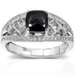 Yaffie ™ Custom White Gold Ring with 1.75ct TDW Cushion Cut Black and White Diamonds