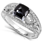 Yaffie™ crafts stunning White Gold Black and White Diamond Ring with 1 3/4ct TDW cushion cut.