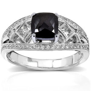 Yaffie™ crafts stunning White Gold Black and White Diamond Ring with 1 3/4ct TDW cushion cut.