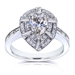 Vintage Teardrop Diamond Engagement Ring - Yaffie White Gold 1 7/8ct Total Diamond Weight inspired by the Victorian Era.