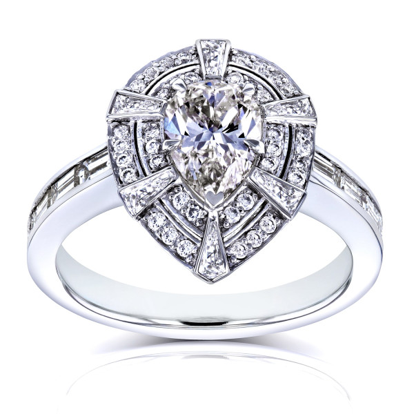 Vintage Teardrop Diamond Engagement Ring - Yaffie White Gold 1 7/8ct Total Diamond Weight inspired by the Victorian Era.
