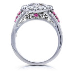 Certified White Gold Heart Halo Ring with 1.8ct Diamond & Pink Sapphires