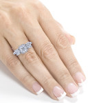 Certified White Gold Diamond Engagement Ring with Stunning 3 Stone Cushion Halo