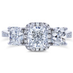Certified White Gold Engagement Ring with Cushion Halo and 3 Diamond Stones - 2 4/5ct TDW by Yaffie