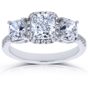 Certified Yaffie White Gold Cushioned Halo Engagement Ring with 2.8ct of Sparkling Diamonds