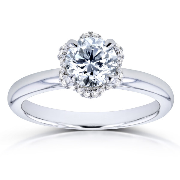 Floral Wavy Diamond Engagement Ring with 7/8ct TDW in White Gold by Yaffie