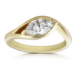 Yaffie Approved 1ct Marquise Sparkling Diamond Brushed Solitaire Engagement Ring in Luxurious Gold