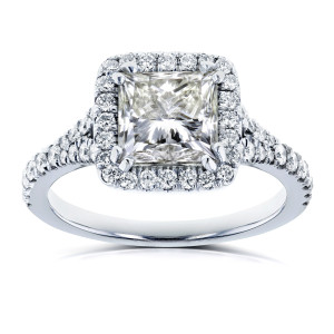 Certified Yaffie Princess Halo Ring with 2.8ct TDW White Gold Diamonds