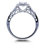 Platinum Vintage-Style Halo Engagement Ring with TCW 1 1/5 Diamonds and Sapphires, Yaffie Certified.