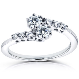 Sparkling Yaffie White Gold Ring with 1/2ct TDW Diamond Two-Stone Prong Set in a Curved Design