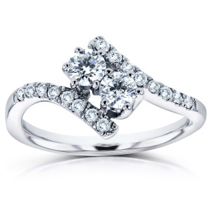 Sparkling Yaffie White Gold Ring with 1/2ct TDW Diamond Two-Stone Prong Set in a Curved Design