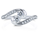 Swirling White Gold Diamond Ring with Two Sparkling Gems