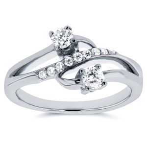 Curvy Two-Stone Diamond Ring in White Gold by Yaffie, 1/3 ct TDW